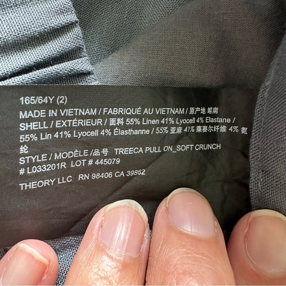 Theory Womens Treeca Pull On Pants 2 Gray Soft Crunch Linen Blend Elastic Waist - Picture 3 of 11